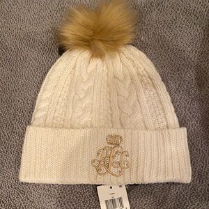 Lauren Ralph Lauren Tan or Ivory Logo Direct Embroidery & Stones Cable knit Hat